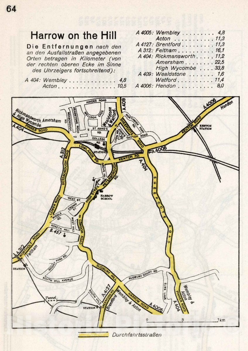 Historic Map : Harrow on The Hill, 1941 Military Atlas - Vintage Wall Art