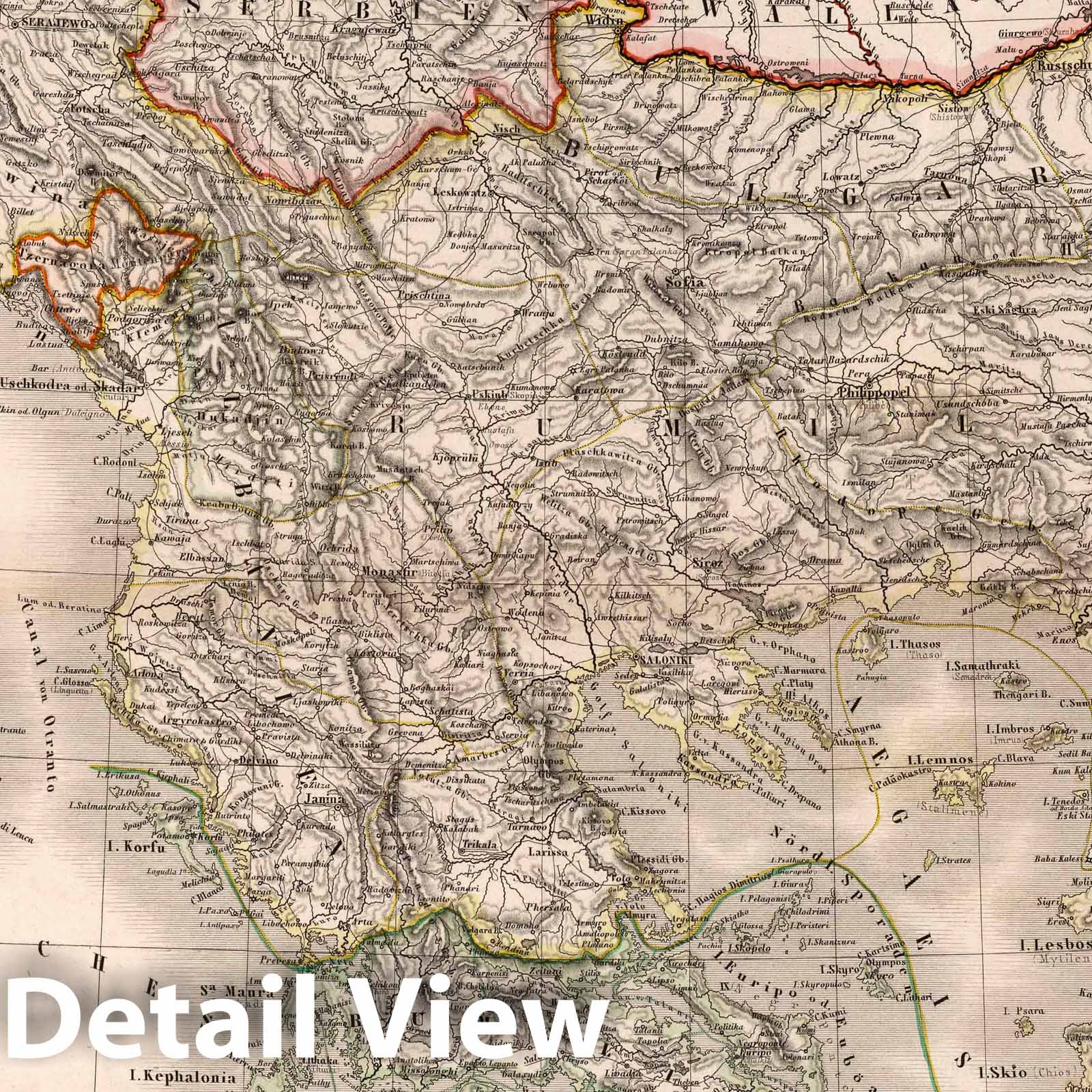 European Turkey, Greece and the Ionian Islands - Railroad Map, 1866