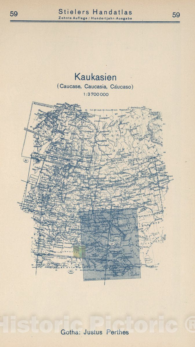 Historic Map : 1925 Index Map: 59. Kaukasien. Caucasia. - Vintage Wall Art
