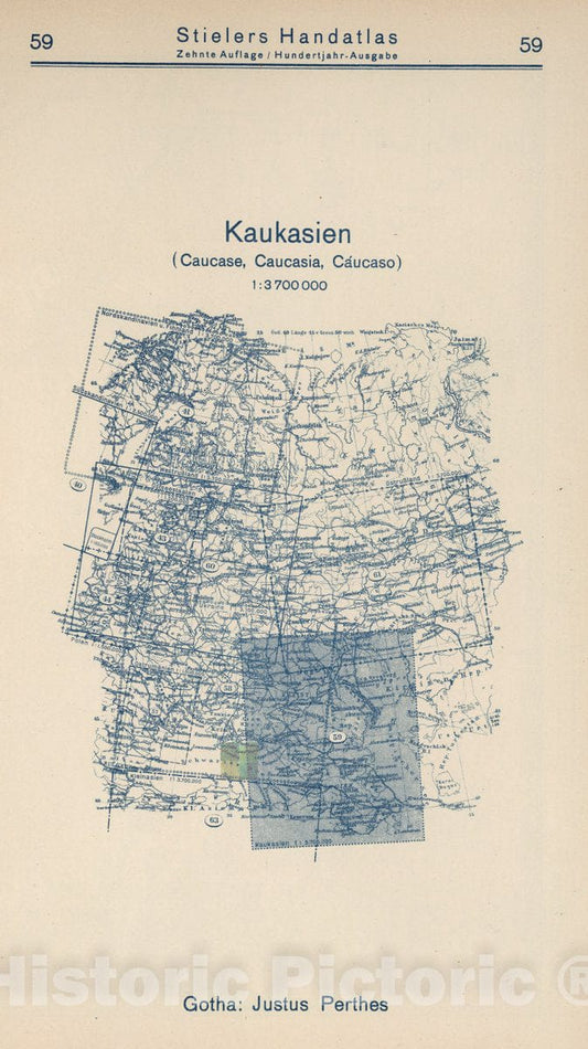 Historic Map : 1925 Index Map: 59. Kaukasien. Caucasia. - Vintage Wall Art
