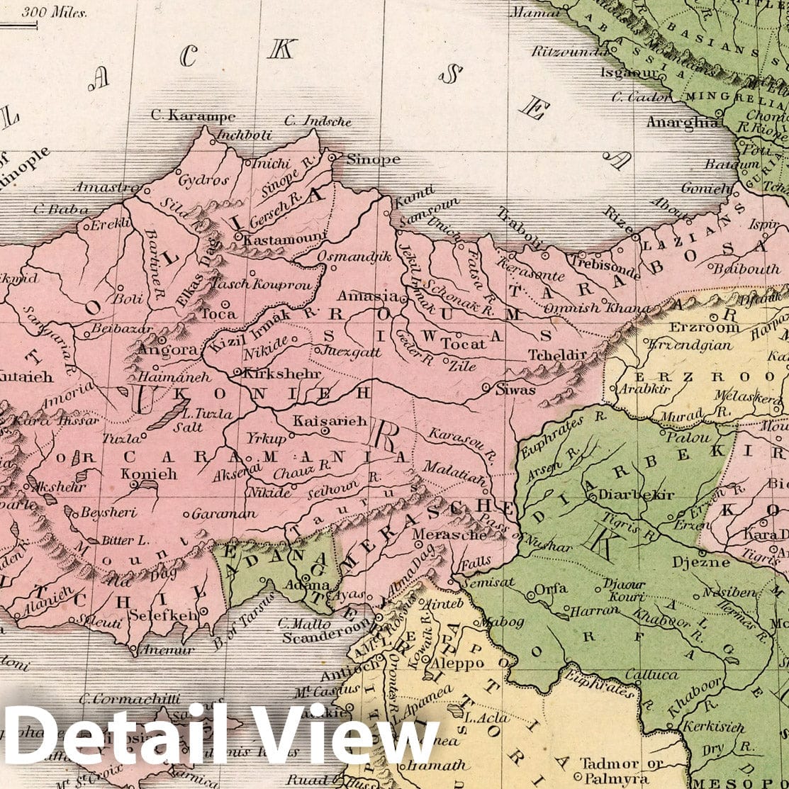 Caucasus and Turkey in Asia - River Map, 1838 - Historical Map Print