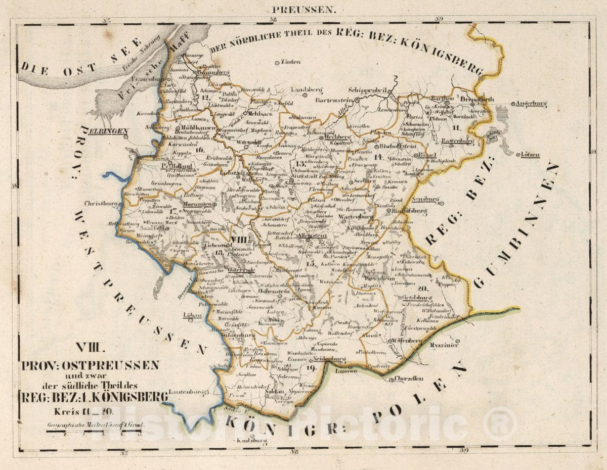 East Prussia, 1825 - Historical Map Print