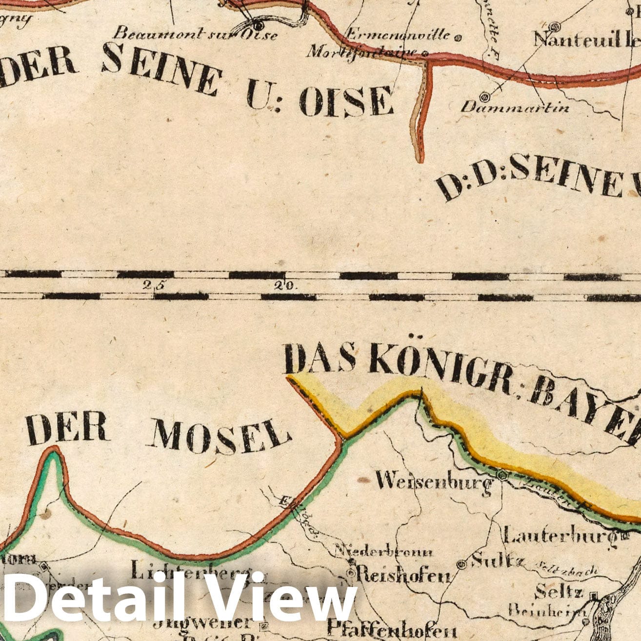 France: Oise and Lower Rhine - Road Map, 1825 - Historical Map Reproduction