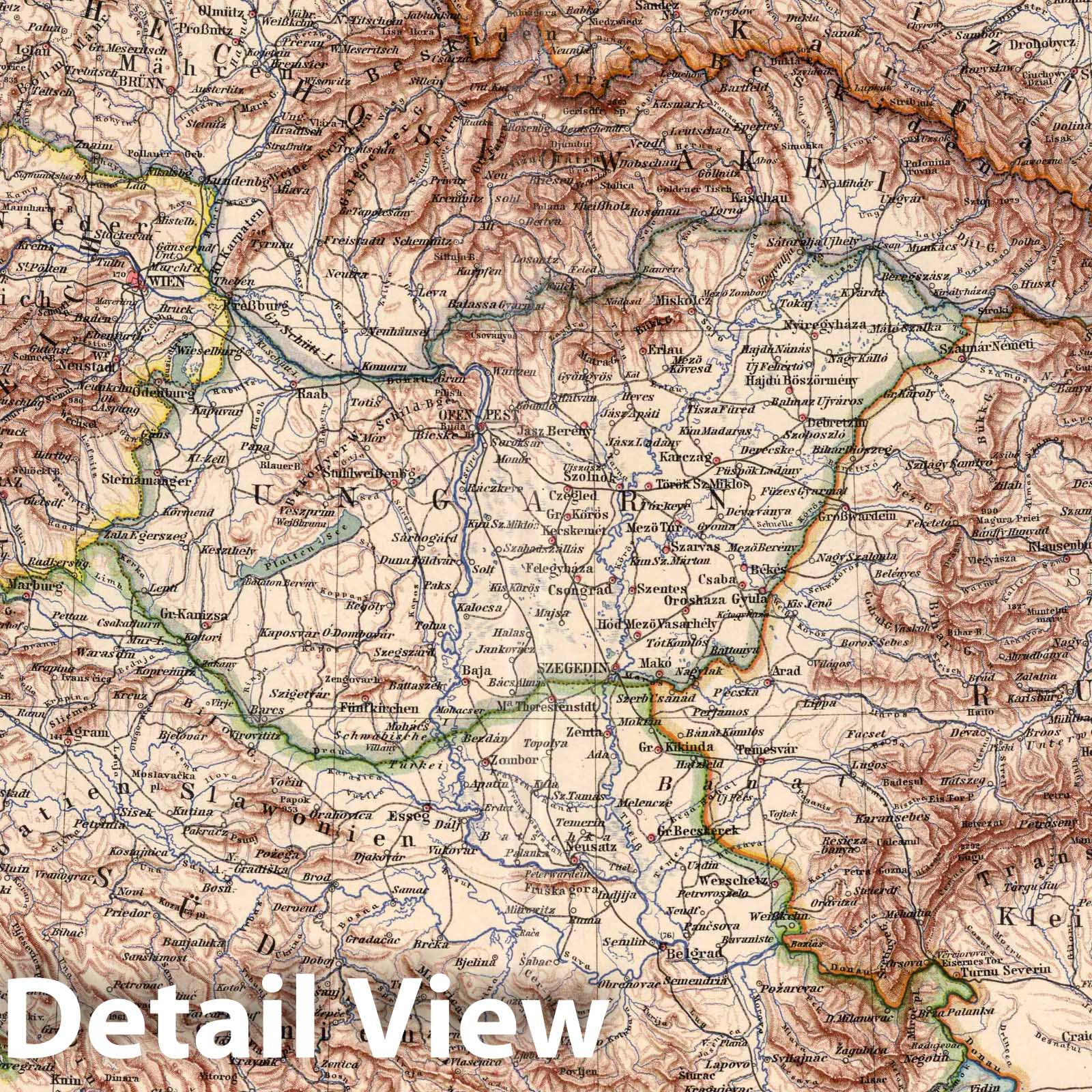 Danubian States, 1925 - Historical Map Print from Stieler's Atlas