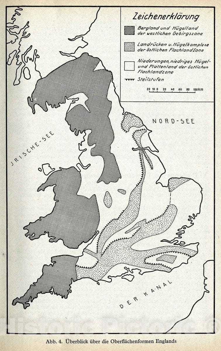 Historic Map : 1941 Military Atlas - Fig. 4. Surface Shapes of England. - Vintage Wall Art