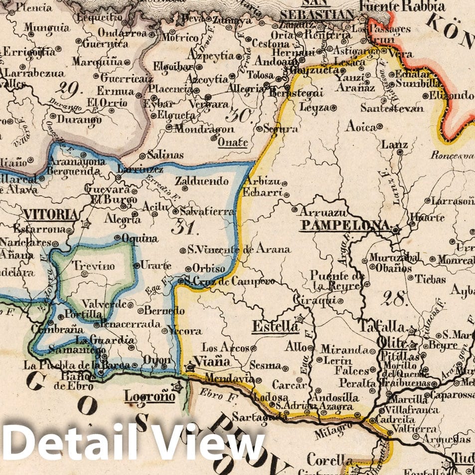 Navarra, Vizcaya, Guipuzcoa, and Alava, Spain - Boundary Map, 1825