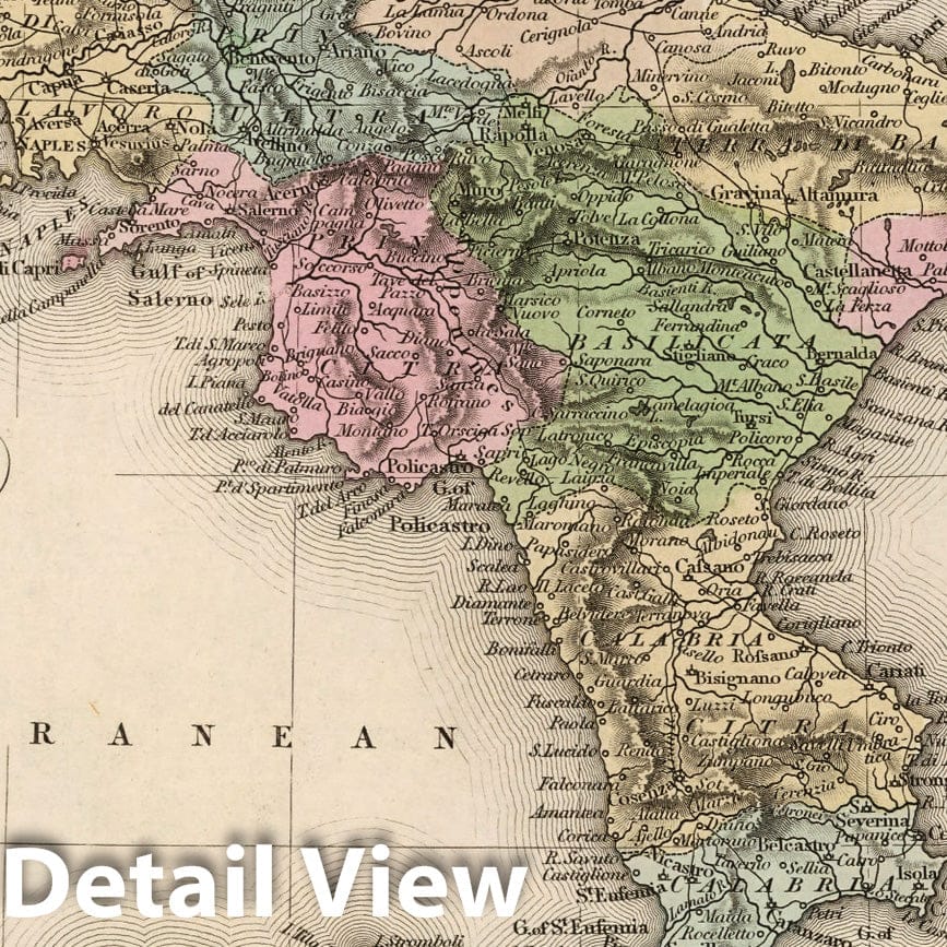 Kingdom of Naples with Environs of Naples, 1836 - Historical Map Print