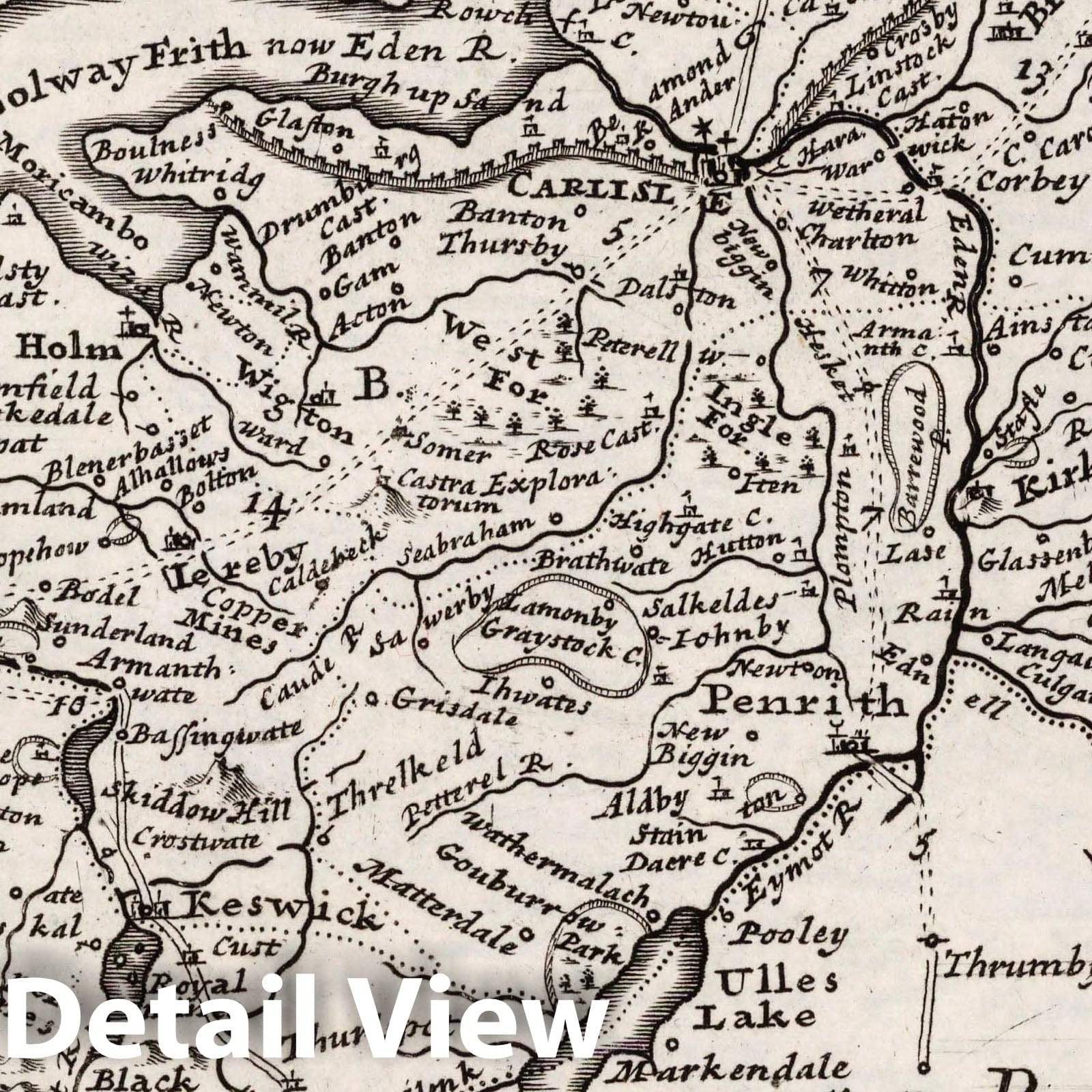 Cumberland, England - Road Map, 1724 by Herman Moll