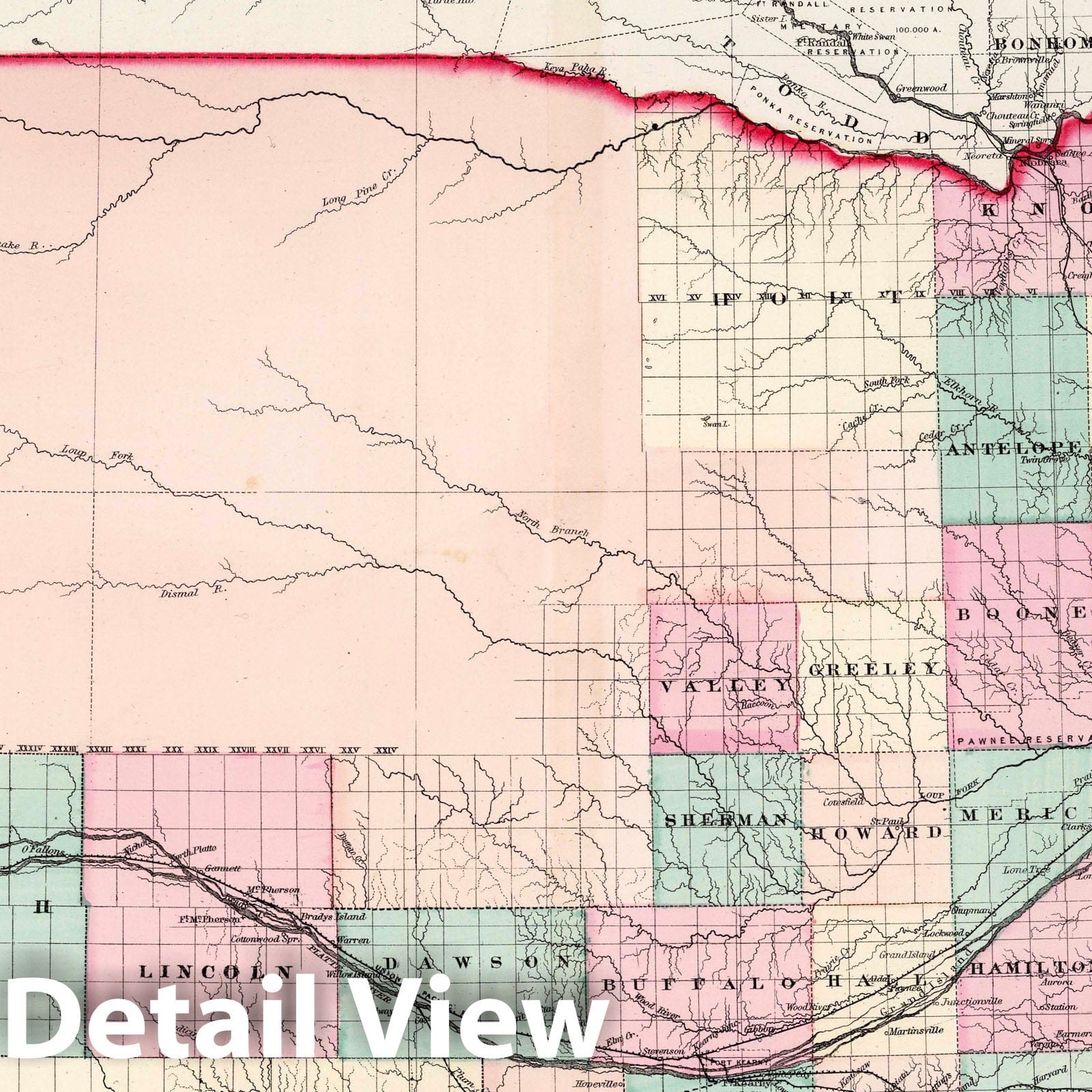 Nebraska - Railroad Map, 1873 - Gray's Atlas Historical Reproduction