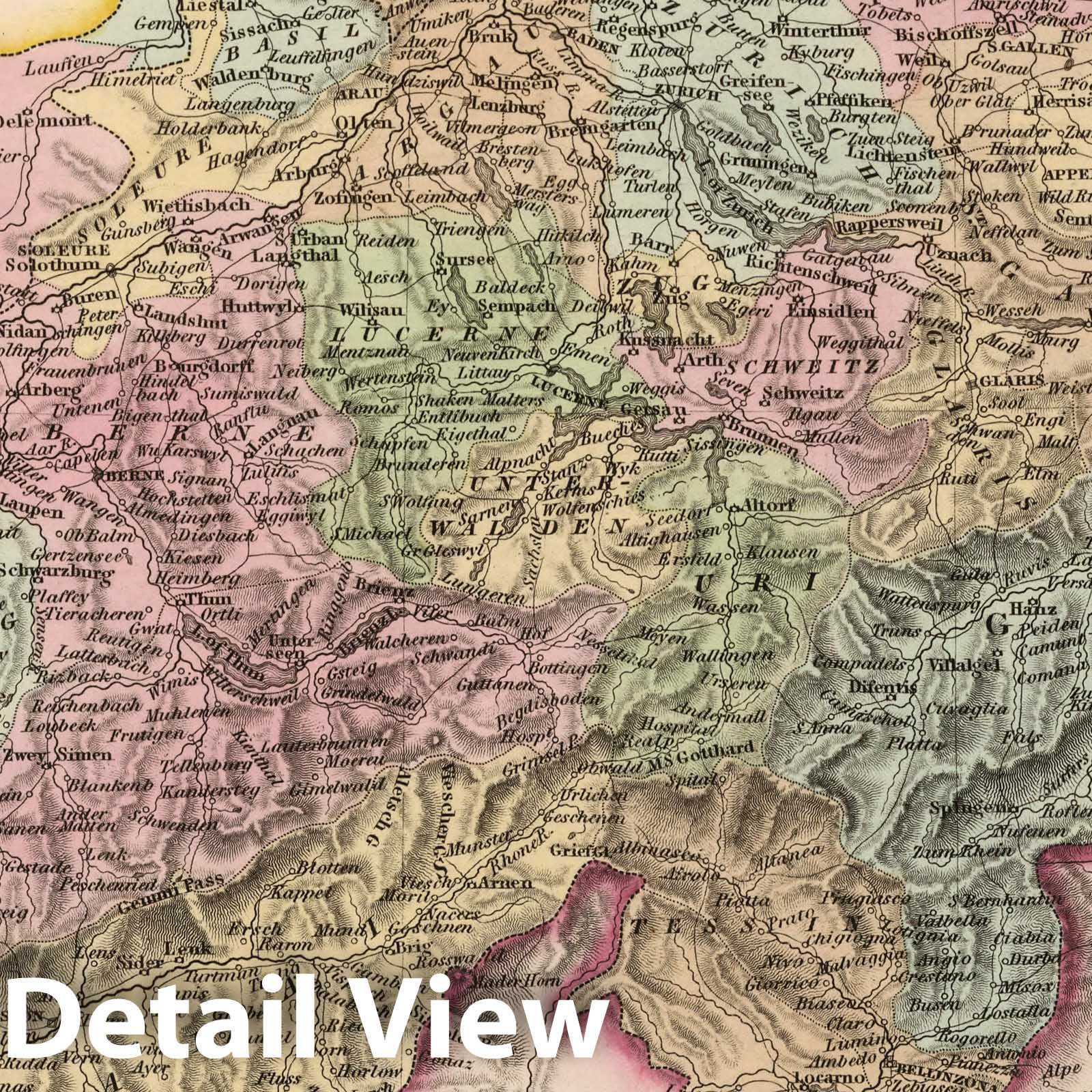 Switzerland, 1836 - Historical Map Print from Tanner's Universal Atlas