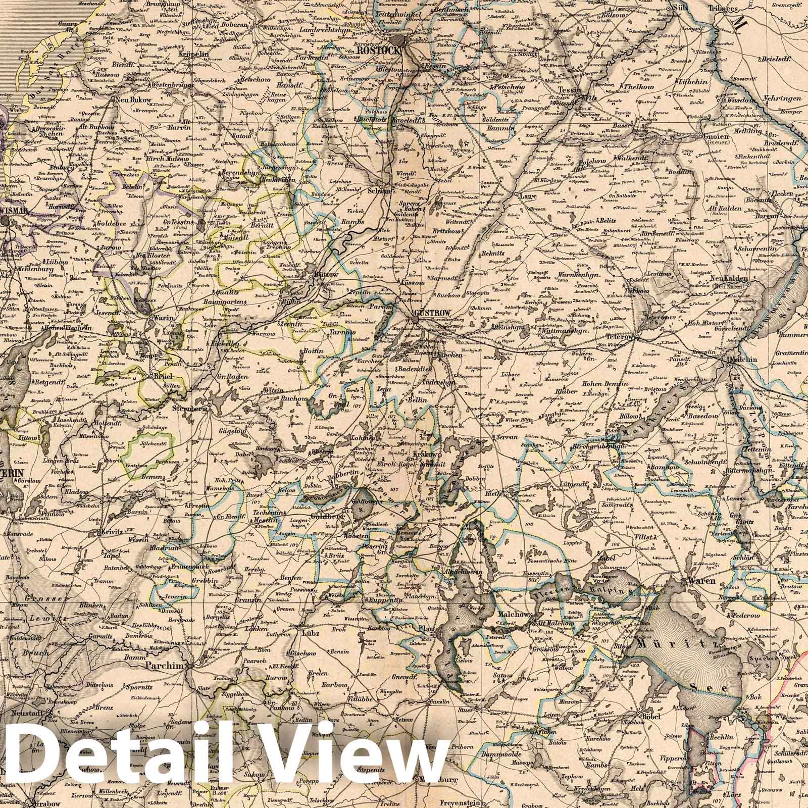 Mecklenburg-Schwerin and Mecklenburg-Strelitz, Germany - Railroad Map, 1866