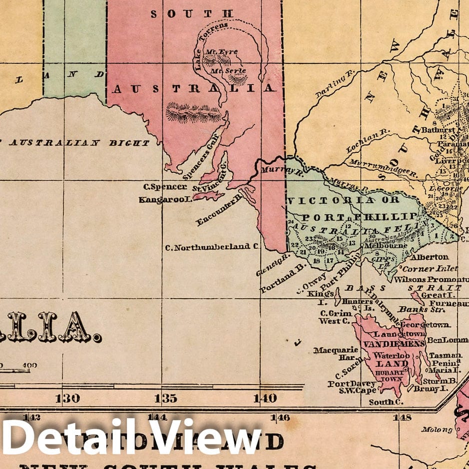 Australia, Victoria, and New South Wales, 1856 - Historical Map Print
