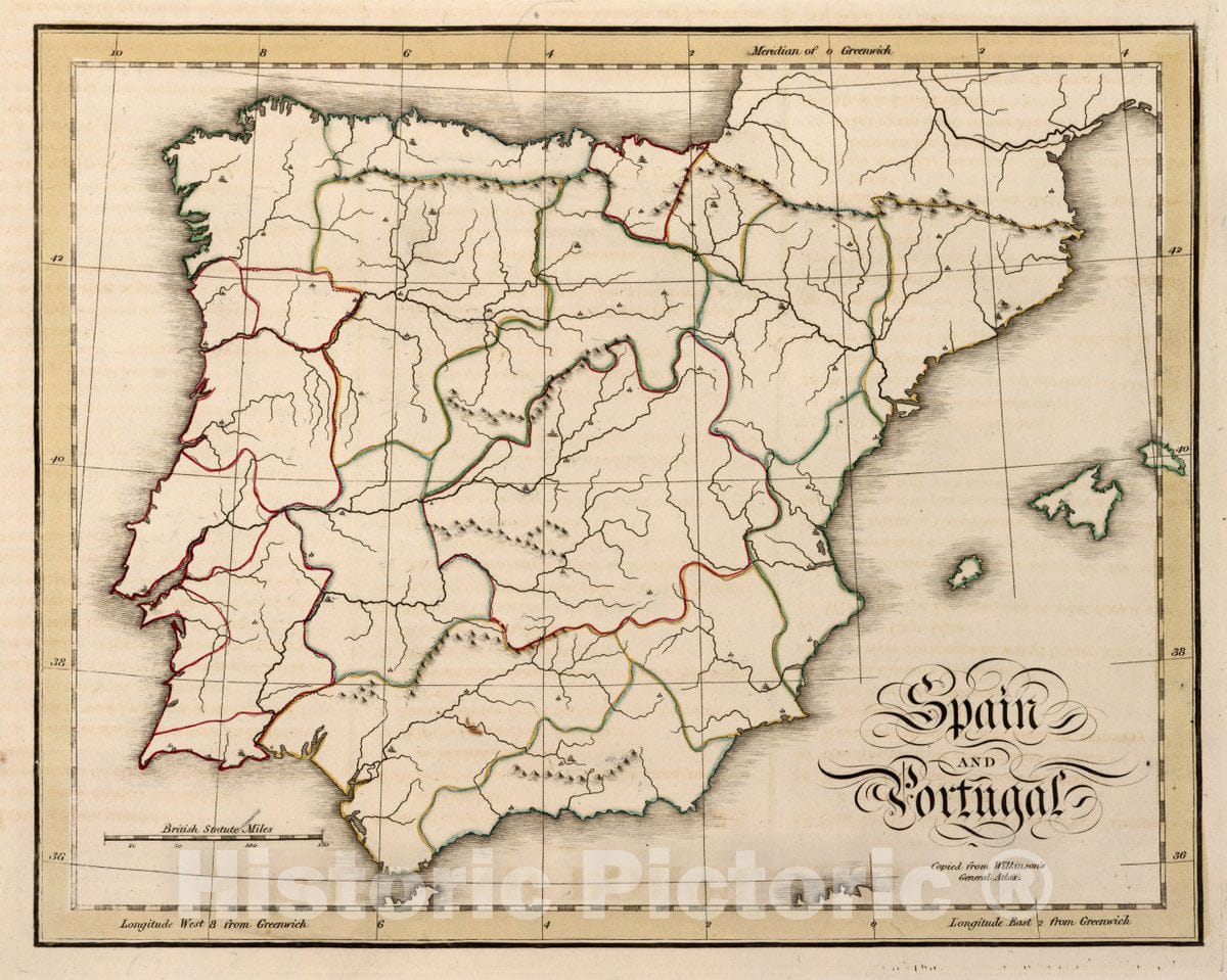 Historic Wall Map : Spain and Portugal. Practical Geography; In A Series of Exercises, Illustrative Of The Geography, 1815 Atlas - Vintage Wall Art