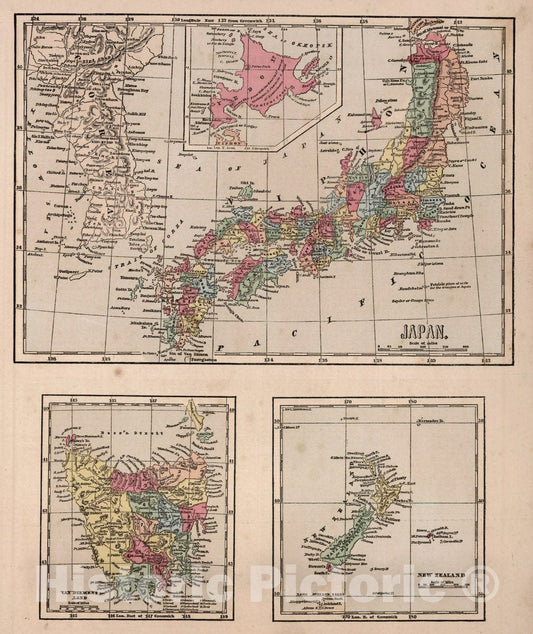 Historic Map : Japan, Japan, Van Diemen's Land, and New Zealand, 1856 Atlas , Vintage Wall Art