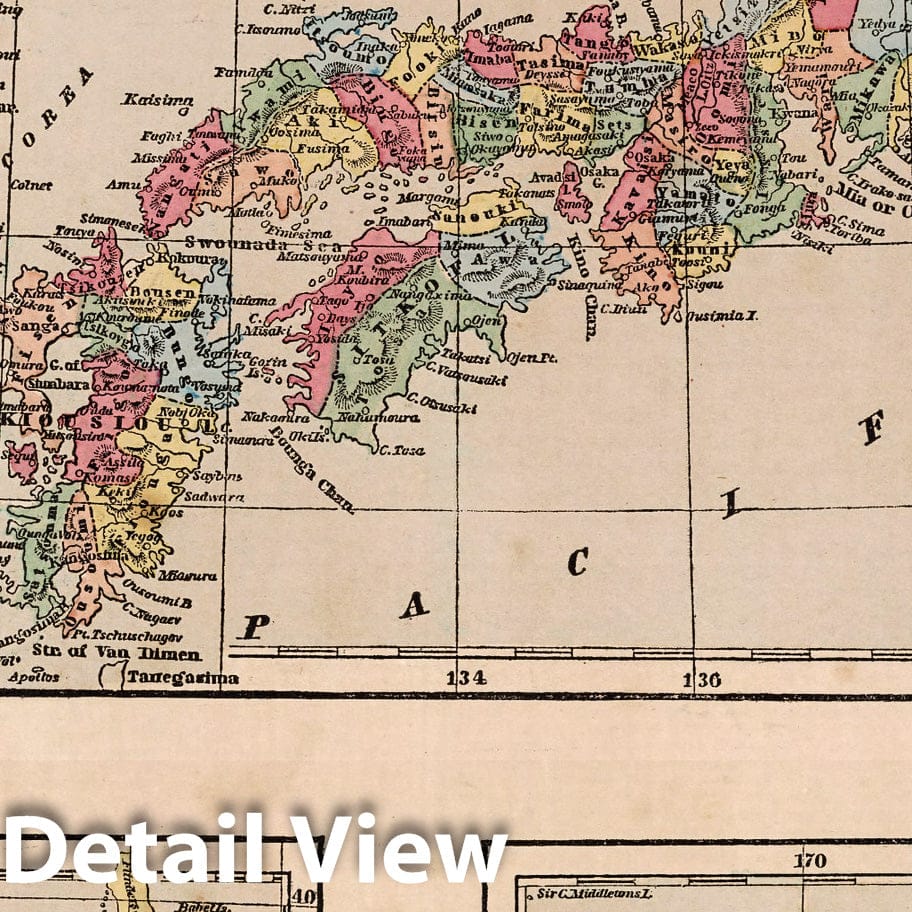 Japan, Tasmania, and New Zealand, 1856 - Morse's General Atlas Map Print