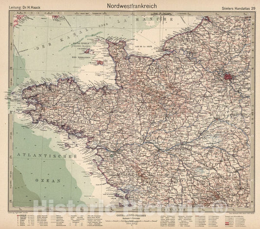 Historic Map : France, 29. Nordwestfrankreich. France Northwest, 1925 Atlas , Vintage Wall Art