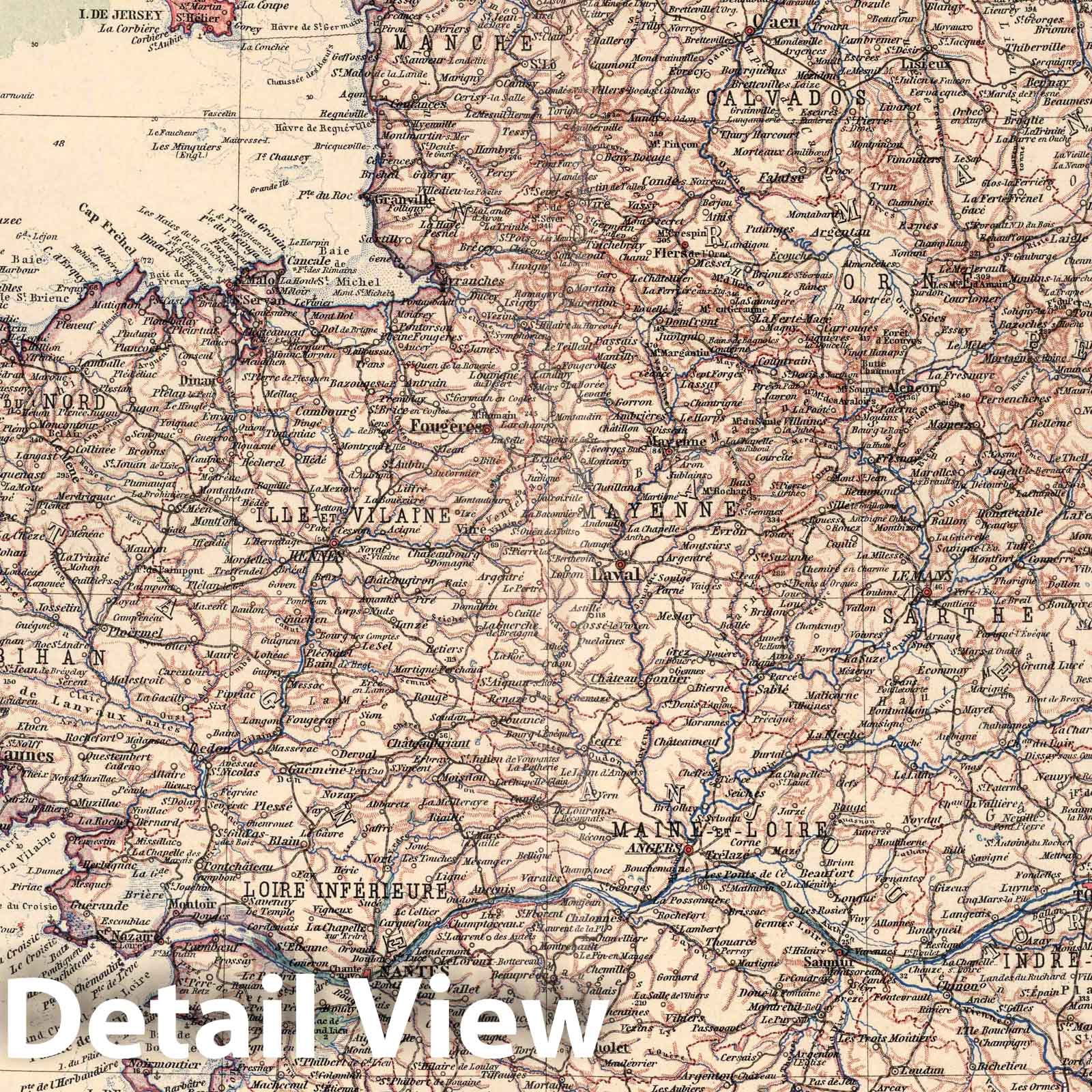 Northwestern France, 1925 - Historical Map Print from Stieler's Atlas