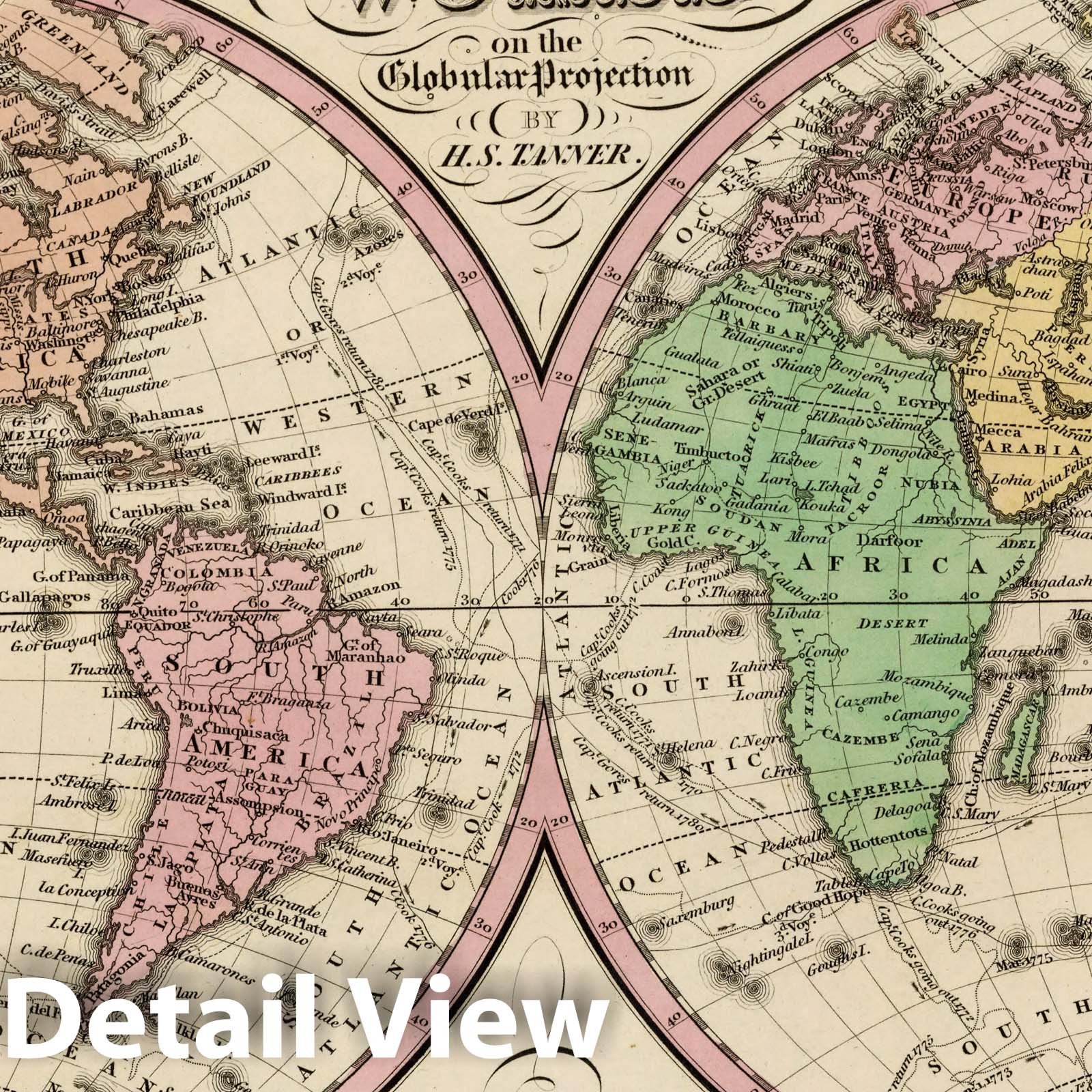 World Map 1841 - Tanner's Universal Atlas Historical Map Print