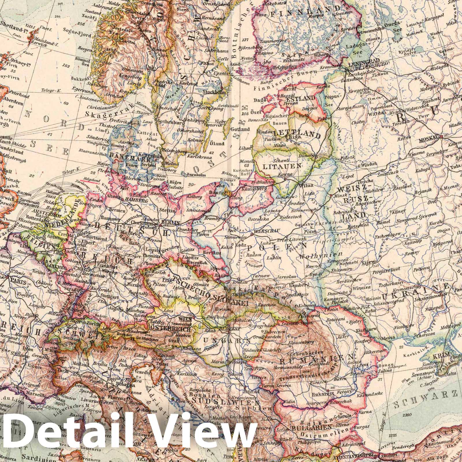 Europe 1925 Historical Map Print from Stieler's Atlas