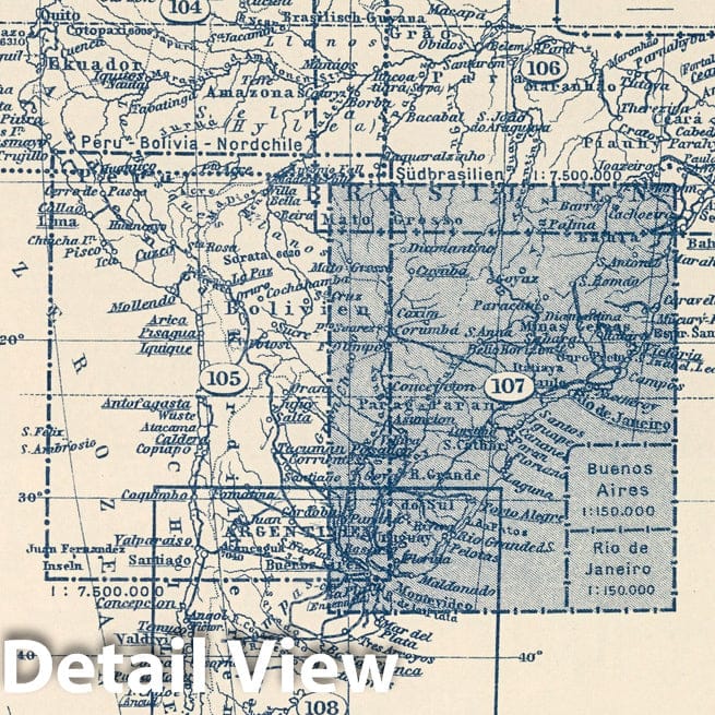 South Brazil, 1925 - Historical Map Print from Stieler's Atlas