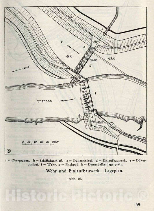 Historic Map : Fig. 10. A Weir and Turbine Building Locations, 1940 Military Atlas - Vintage Wall Art