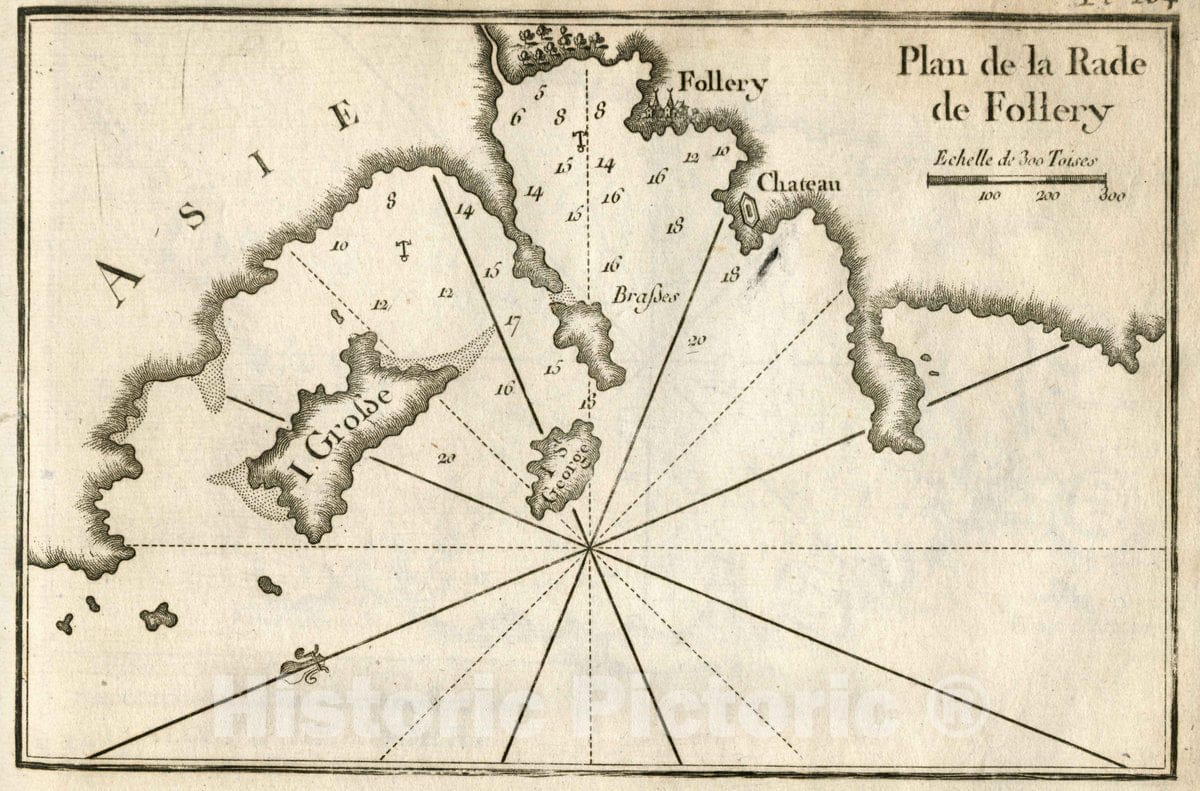 Historic Map : Pl. 104. Plan de la Rade de Follery (Plan of The Bay of Follery), 1764 Chart - Vintage Wall Art