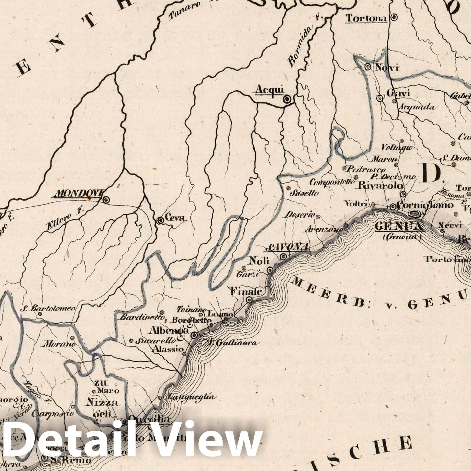 Italy, Sardinia, Nice, and Genoa - Boundary Map, 1829