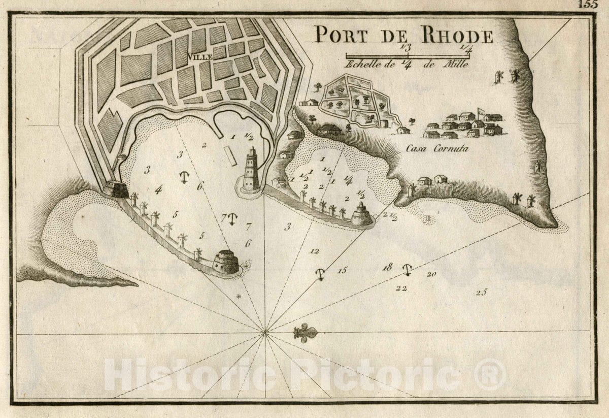 Historic Map : Pl. 155. Port de Rhode (Port of Rhodes), 1764 Chart - Vintage Wall Art