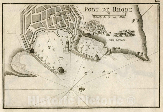 Historic Map : Pl. 155. Port de Rhode (Port of Rhodes), 1764 Chart - Vintage Wall Art
