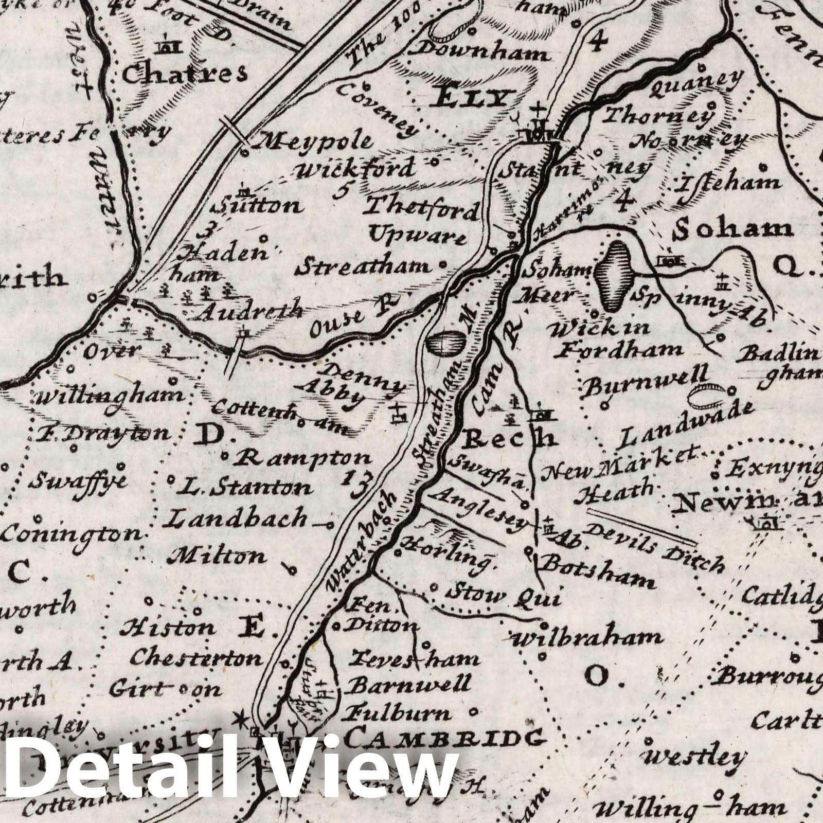 Cambridgeshire - Road Map, 1724 - Herman Moll Historical Map Print