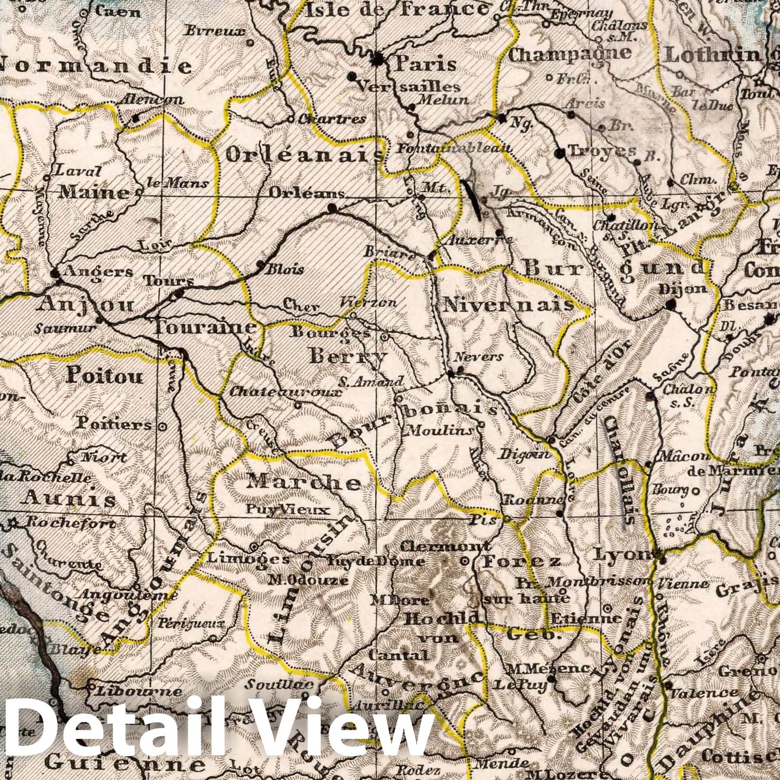 France 1872 Topographic Map Print - Historical Atlas Reproduction