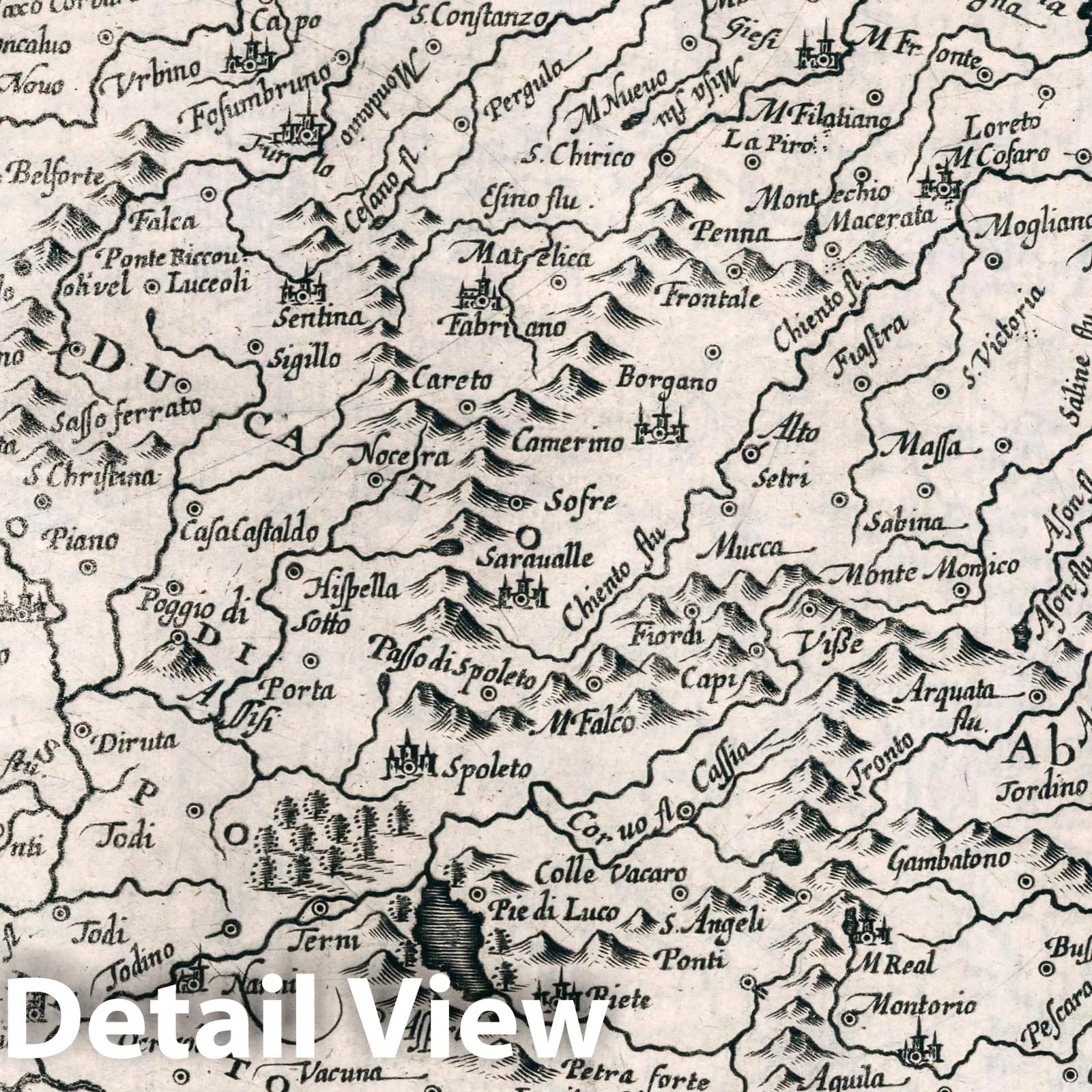 Marche and Spoleto, Italy - River Map, 1636 - Historical Atlas Print
