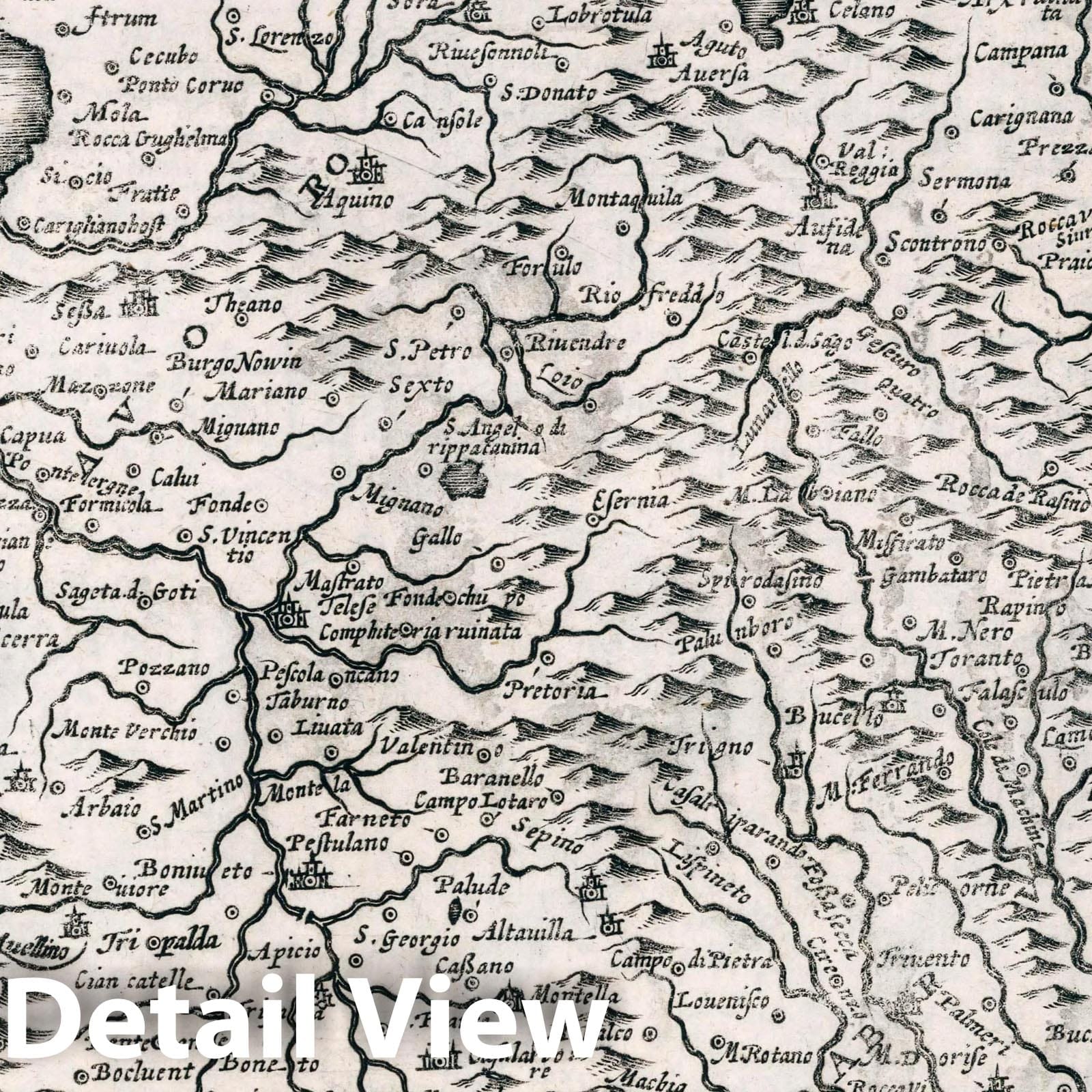 Abruzzo and Terra di Lavoro, Italy - River Map, 1636 - Historical Map Print