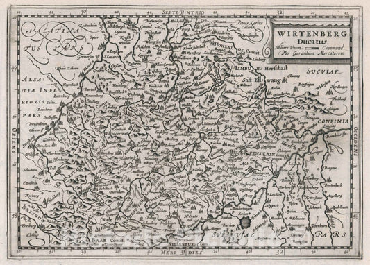 Historic Map : Germany, Wirtenberg Ducatus. Atlas sive Cosmographicae Meditationes de Fabrica Mundi et fabricati Figura, 1636 Atlas , Vintage Wall Art