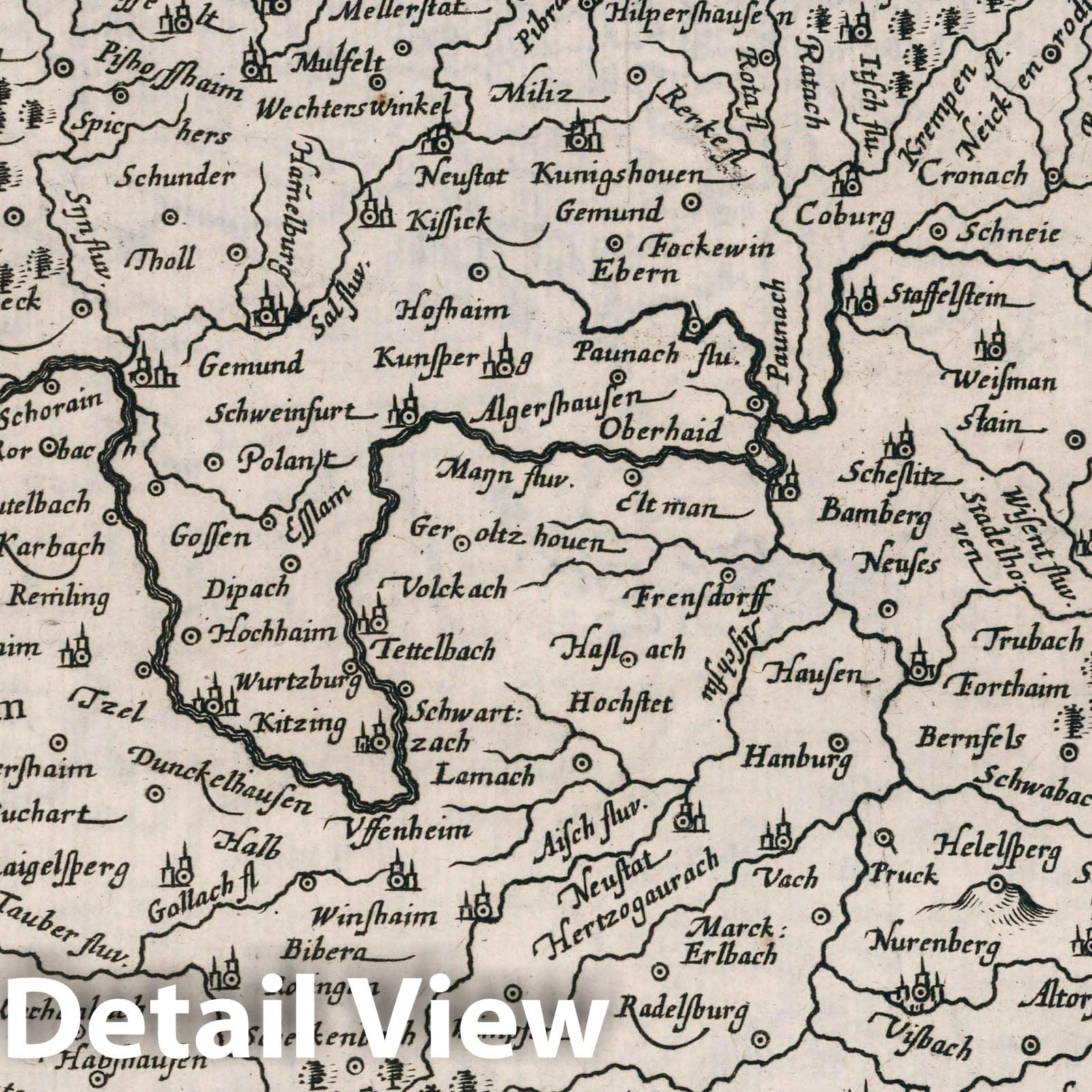 Franconia - River Map, 1636 - Historical Map Reproduction