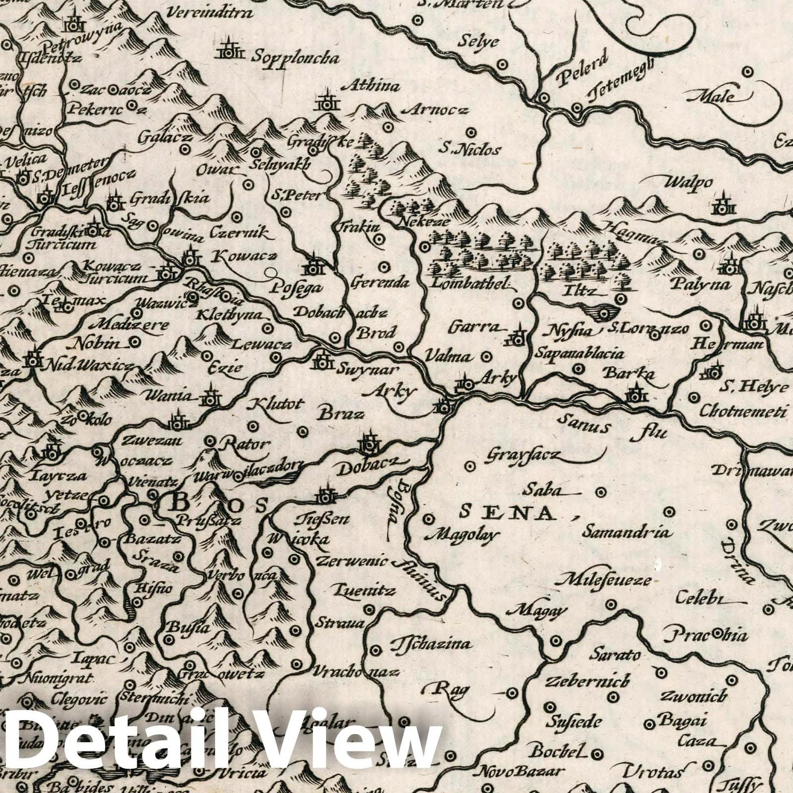 Slovenia, Croatia, Bosnia, and Dalmatia - River Map, 1636 - Historical Map Print