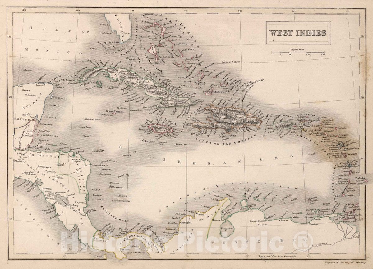 Historic Map : West Indies, 1841 Atlas - Vintage Wall Art
