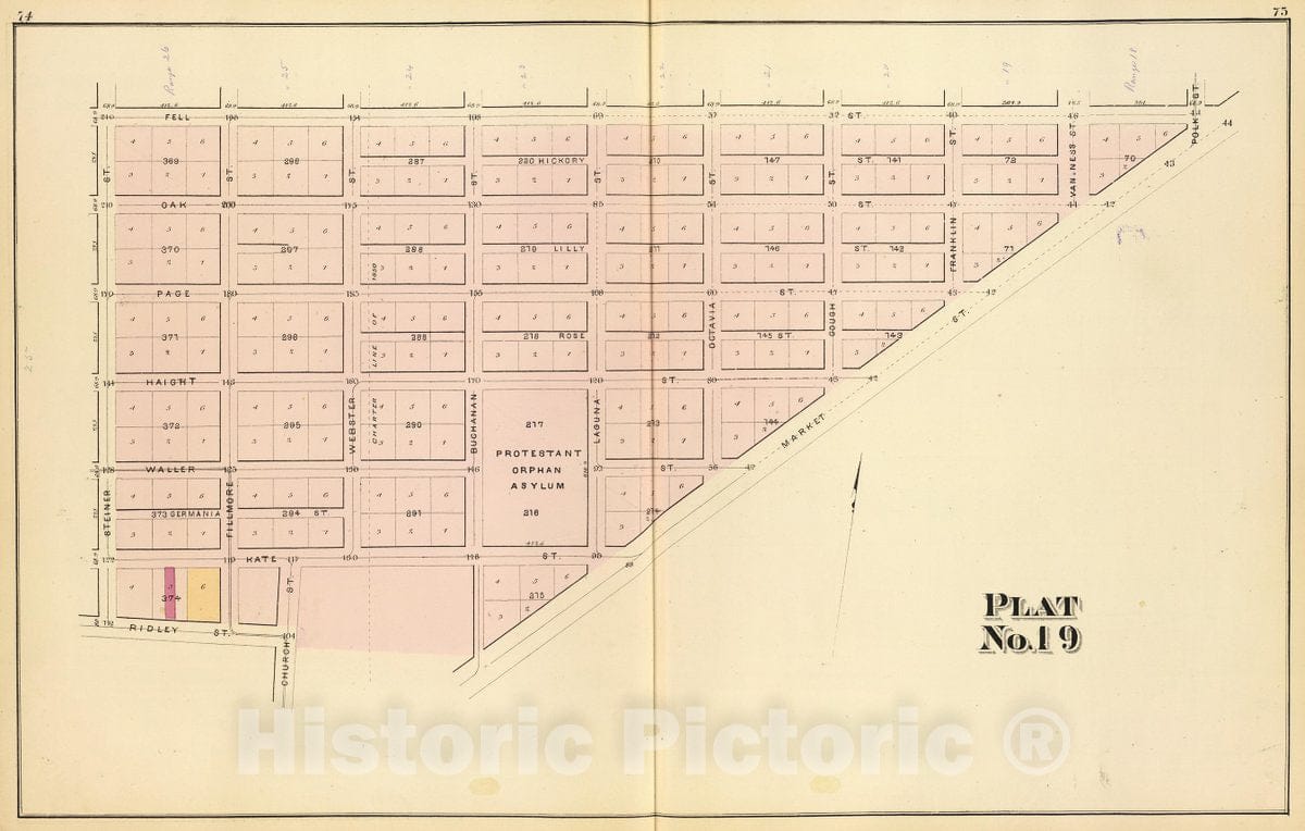 Historic Map : Plat nineteen [San Francisco), 1876, Vintage Wall Decor