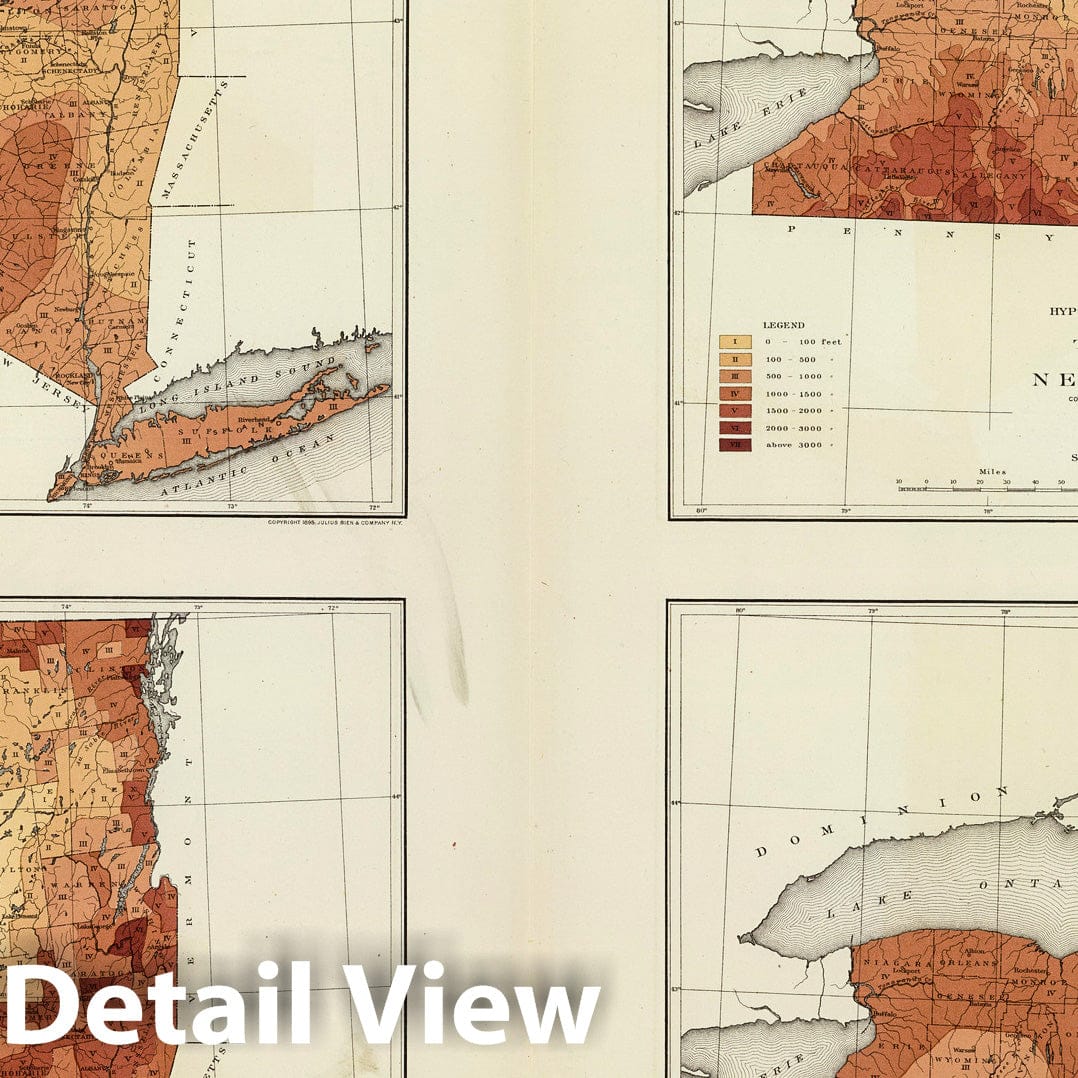 Historic Map : NY rainfall, population, elevation, temperature., 1895, Vintage Wall Decor