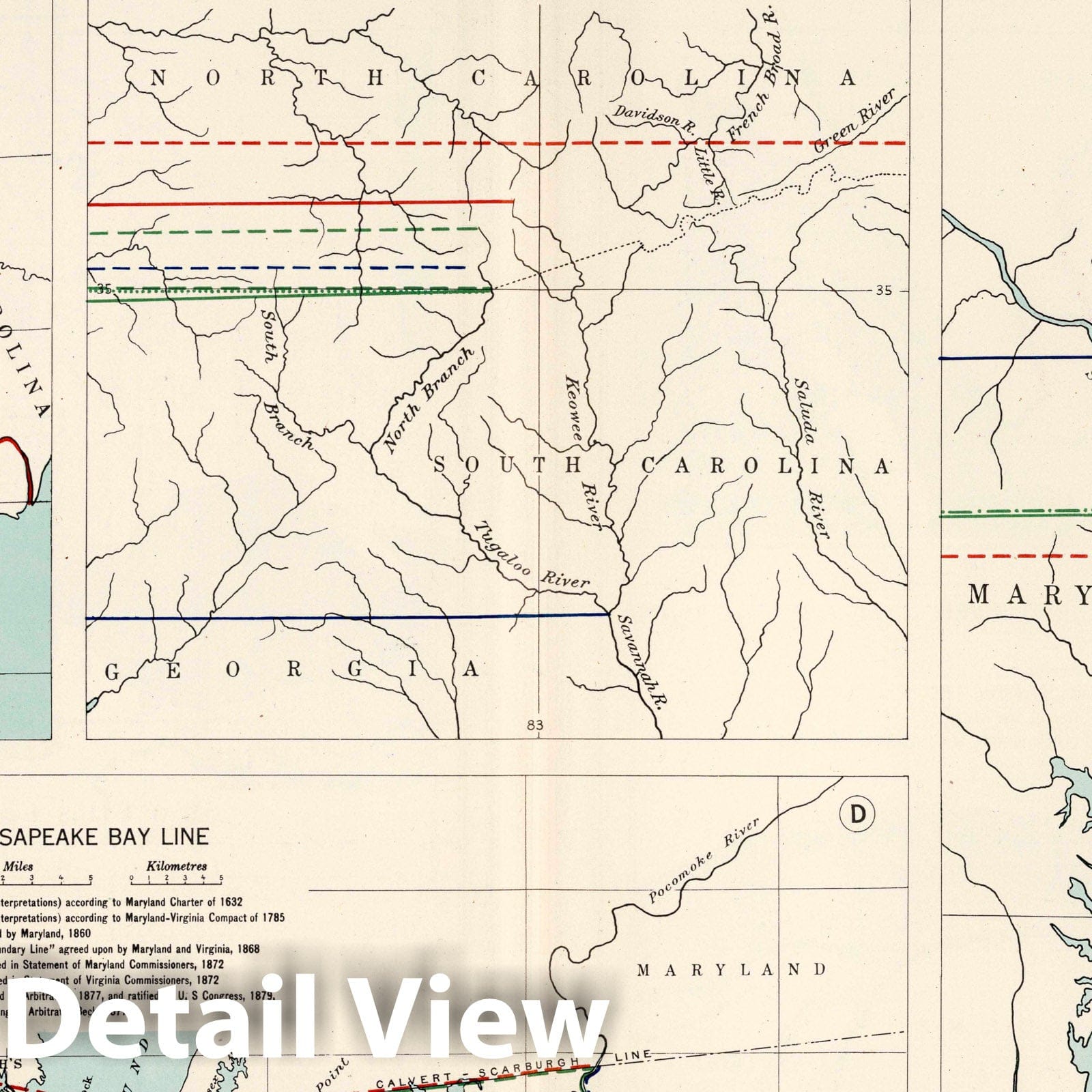 Colonial and State Boundary Disputes: North Carolina, South Carolina, Georgia, Maryland, Pennsylvania, Delaware - 1932 Atlas Plate