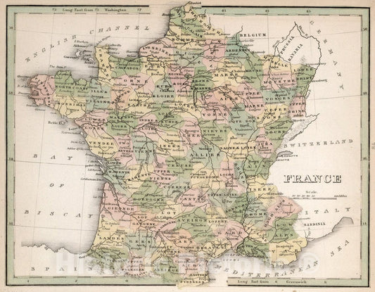 Historic Wall Map : France. A Comprehensive Atlas, Geographical, Historical & Commercial, 1838 Atlas - Vintage Wall Art