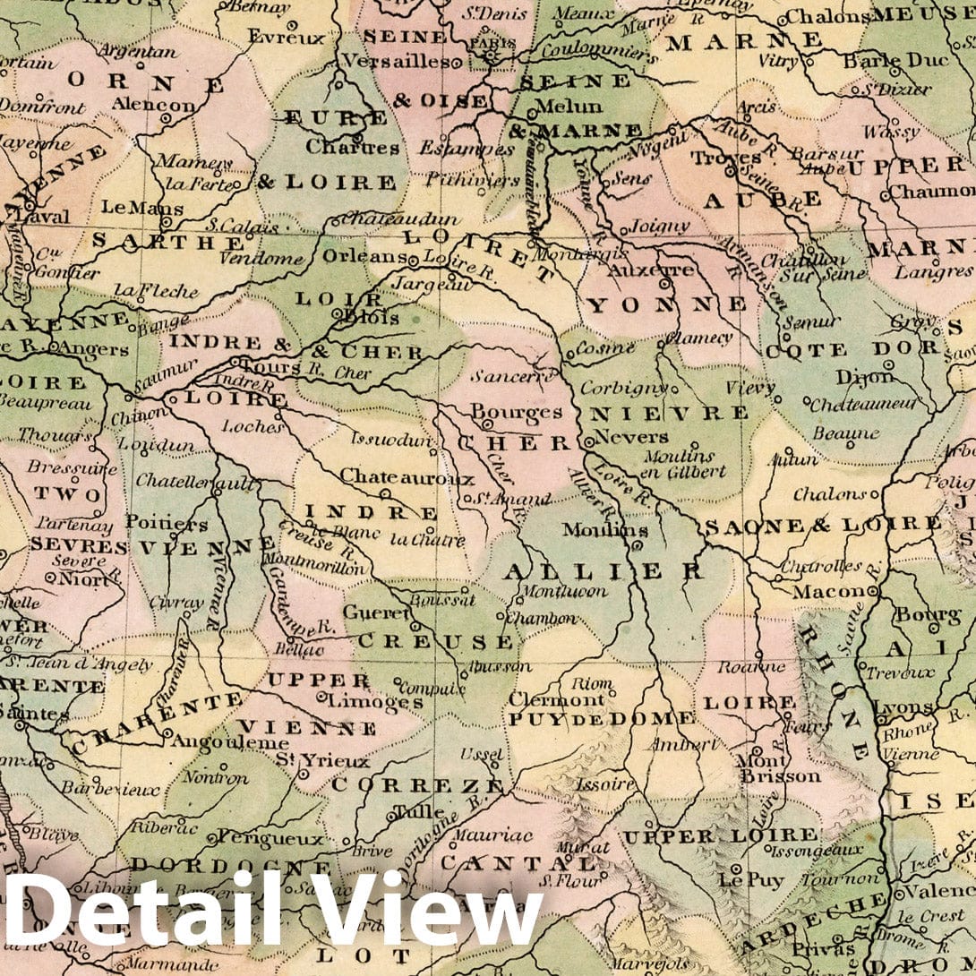 France - River Map, 1838 - Historical Map Print