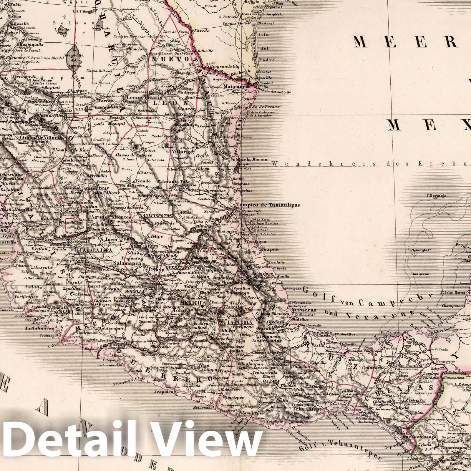 Mexico and Central America - Railroad Map, 1866 - Historical Map Reproduction