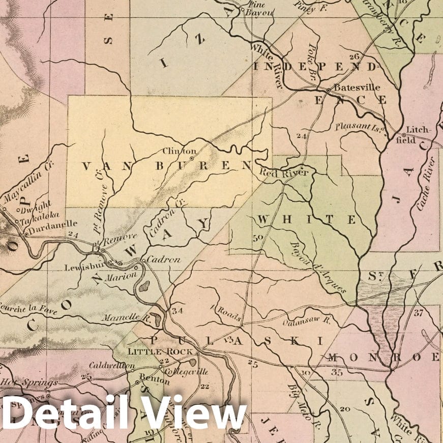 Arkansas - Road Map, 1836 - Historical Map Reproduction