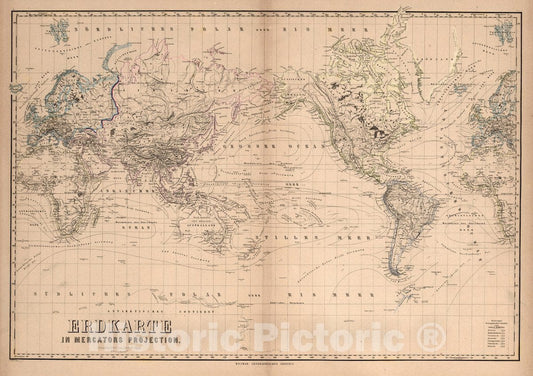 World - Mercator Projection, 1863 - Historical Map Print