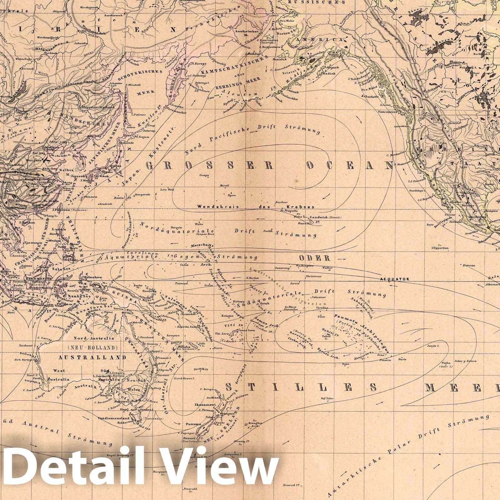 World - Mercator Projection, 1863 - Historical Map Print