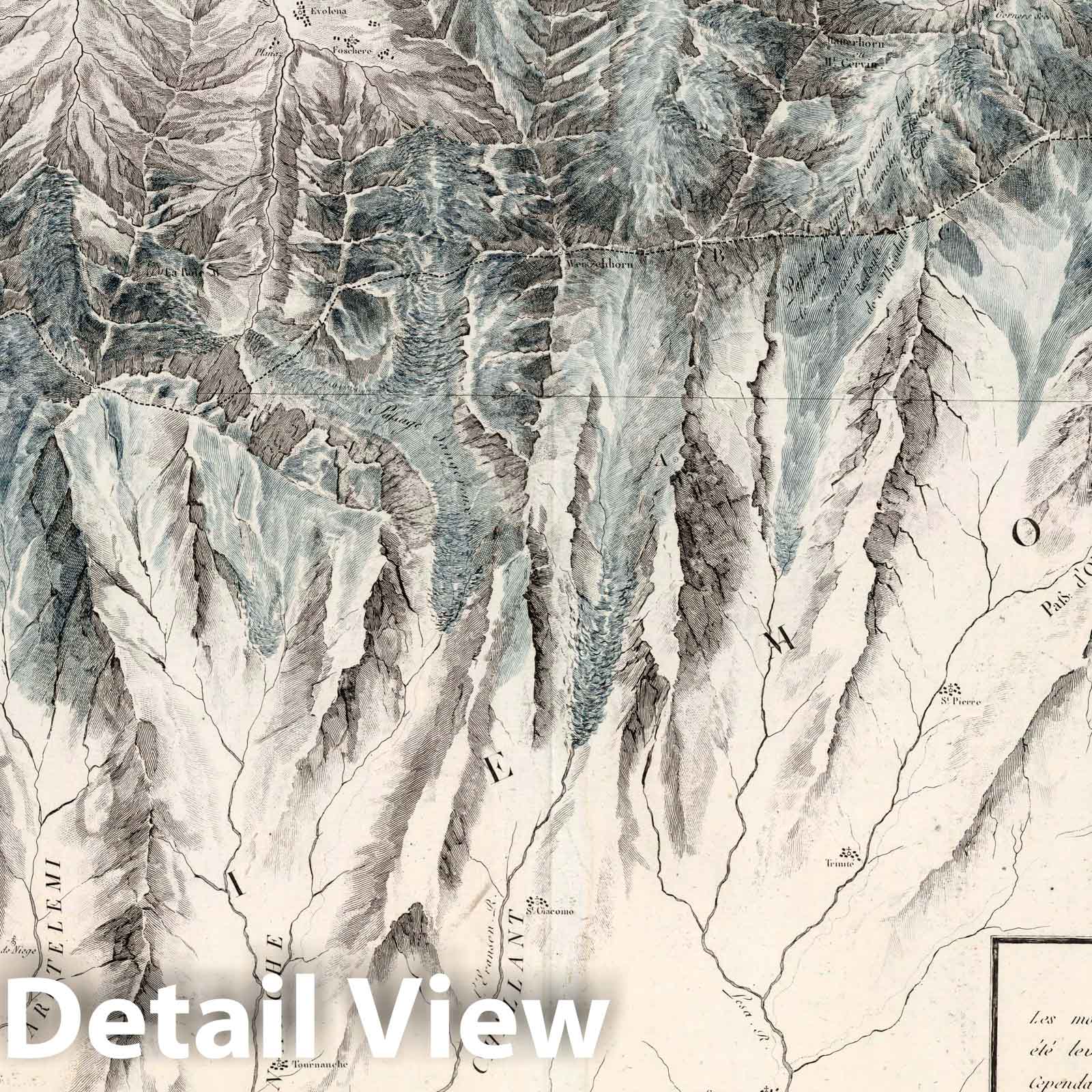 Valais Canton, Switzerland - Survey Map, 1802 - Historical Map Print