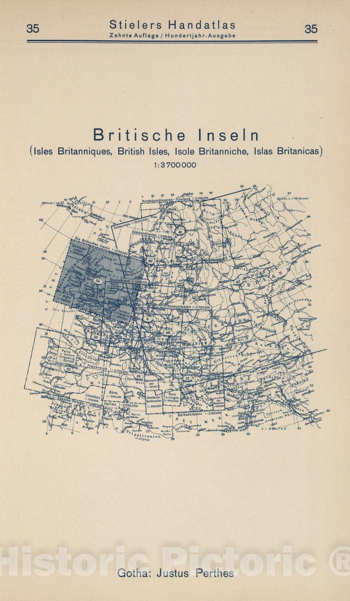 Historic Map : 1925 Index Map: 35. Britische Inseln. British Isles. - Vintage Wall Art