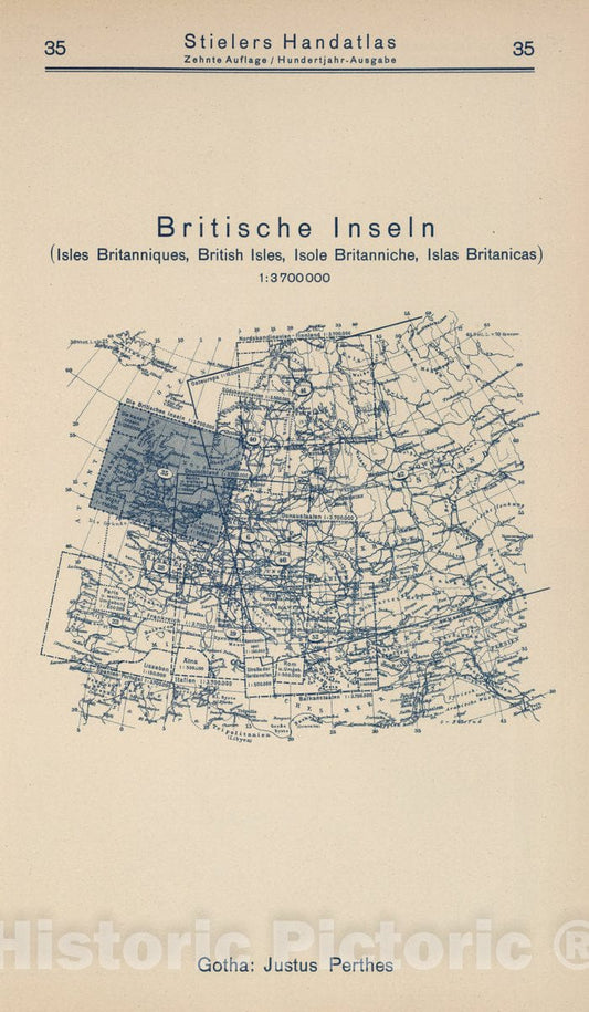Historic Map : 1925 Index Map: 35. Britische Inseln. British Isles. - Vintage Wall Art