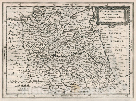 Historic Map - France Picardie Champaigne cum regionibus adiacentibus/With the adjacent regions of France Picardie Champaigne, 1595, Gerard Mercator - Vintage Wall Art